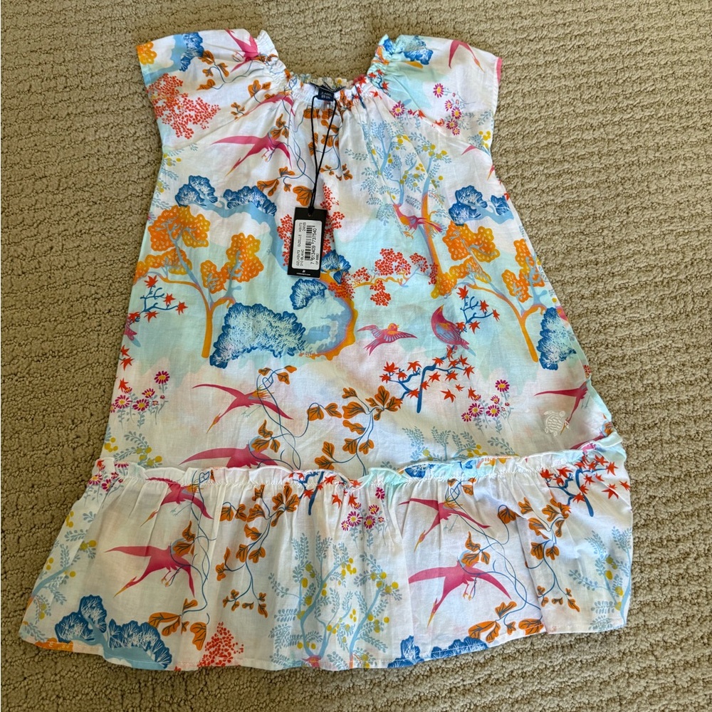 Vilebrequin White Girls Sundress with Blue, Orange & Pink Floral Print